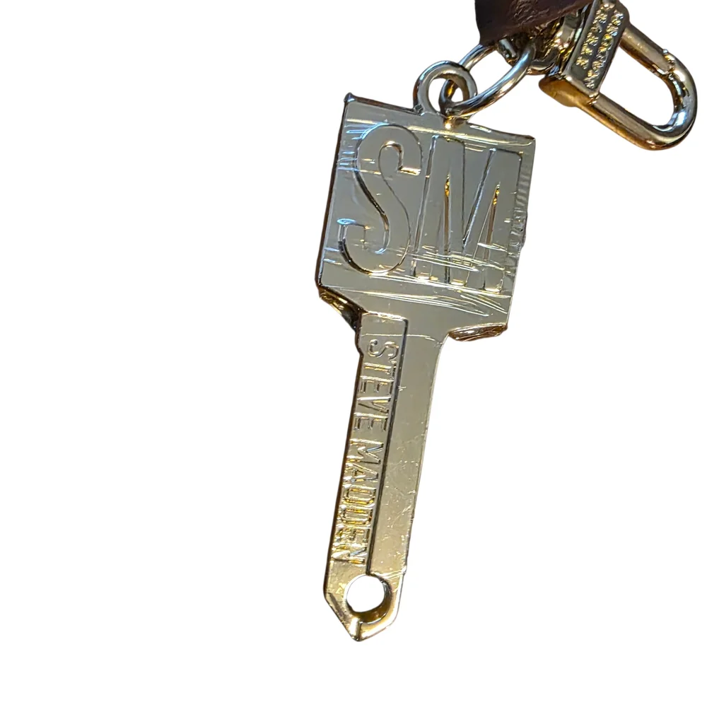 Steve Madden Brown Leather Keychain with Gold Accents